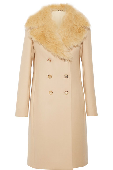 Roza shearling-trimmed double-breasted wool-twill coat